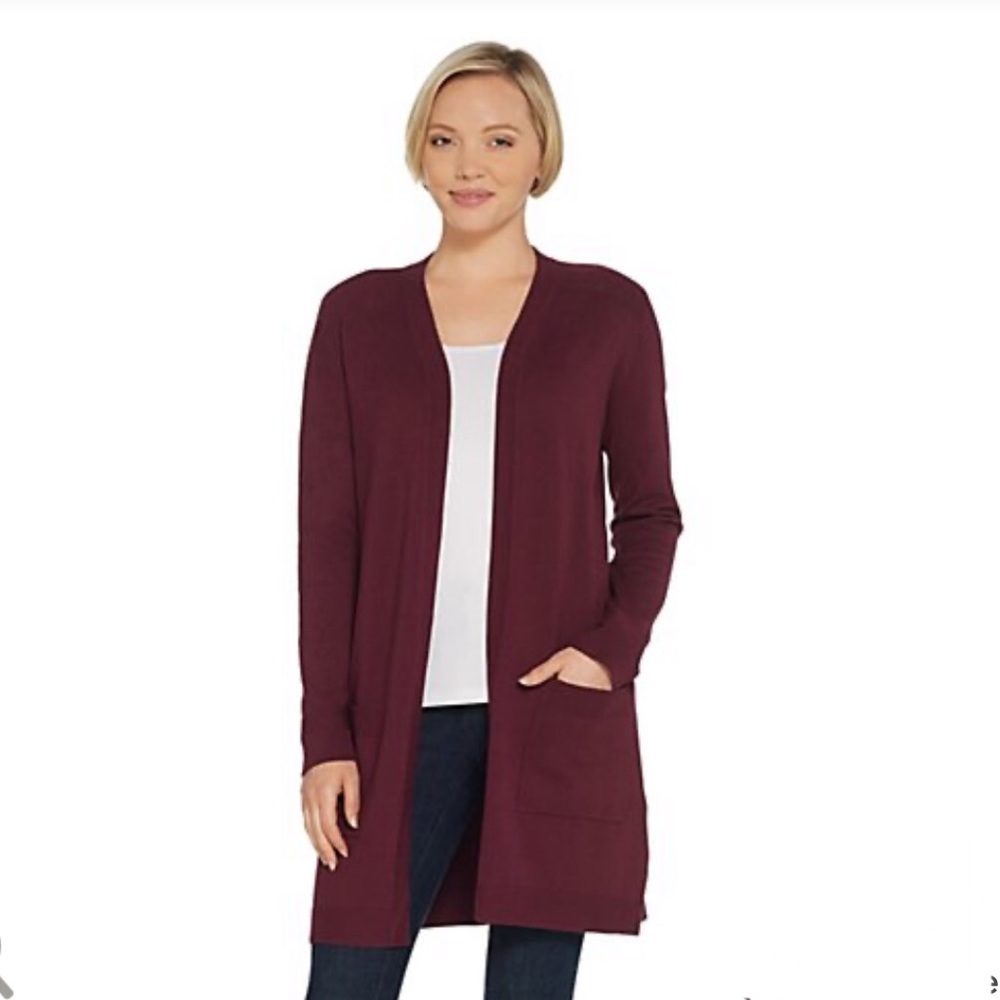 Belle Bordeaux Feather Knit Open Front Cardigan